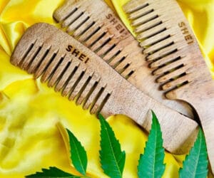 SHEI Organic Pure Neem Wide Teeth Handle Curve Comb